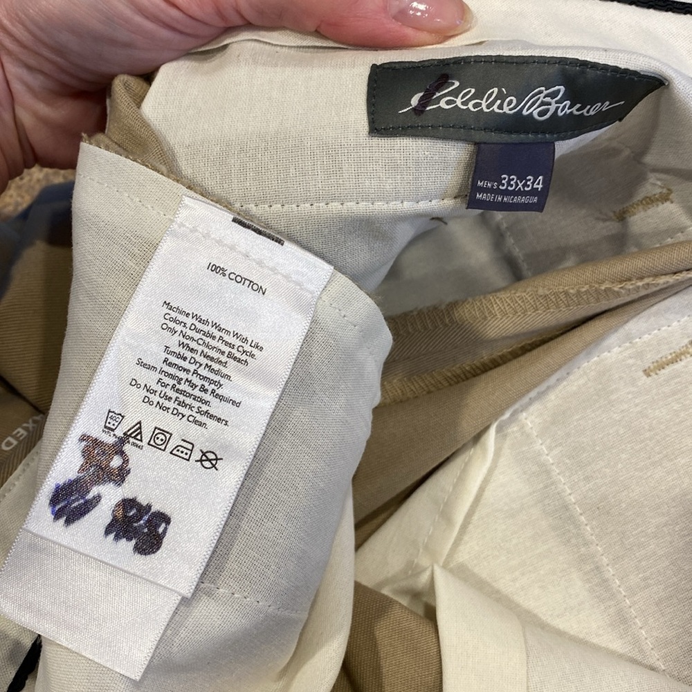 NWT Eddie Bauer Performance Chino Relaxed Fit Mid Rise Tag Says 33 x 34L Pants - Picture 5 of 16